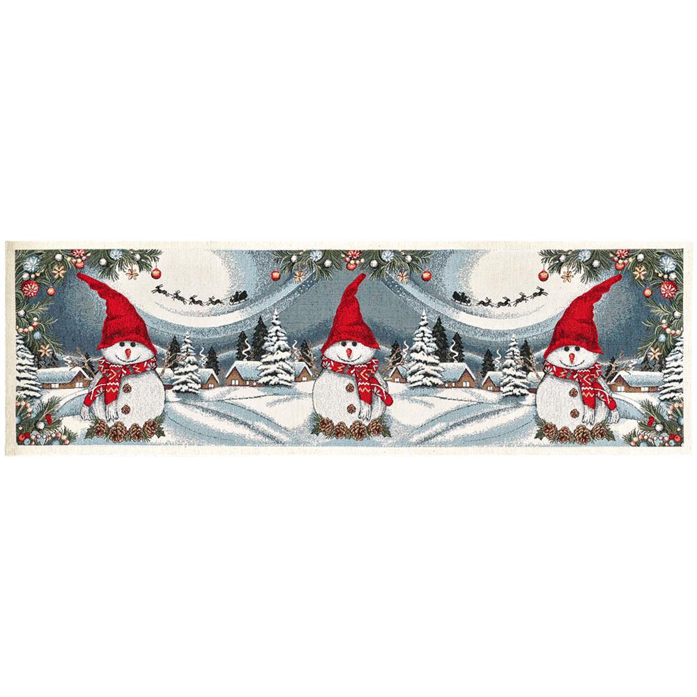 Tovaglia Centrino Runner Tavolo Fantasie Natalizie Centrotavola Cinigliato Made Italy 40x130 Pupazzo Di Neve - Foto 1