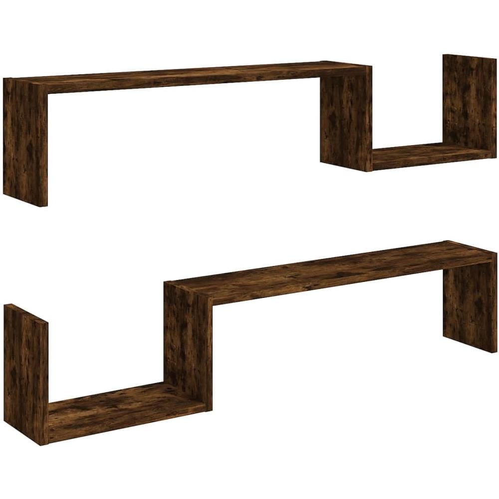Mensole A Muro 2 Pz Rovere Fumo 100x15x20 Cm Legno Multistrato - Foto 2