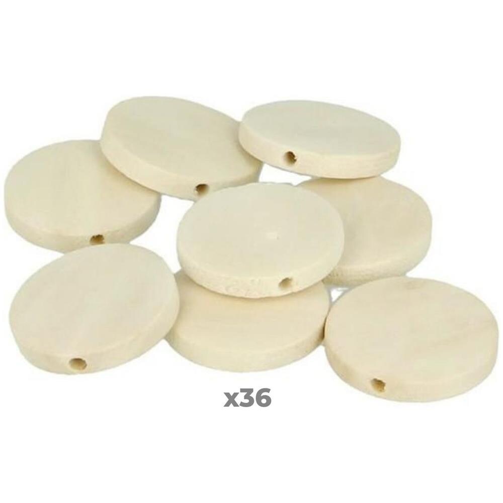 36 Perline Di Legno Tonde Piatte 25 Mm - Foto 1