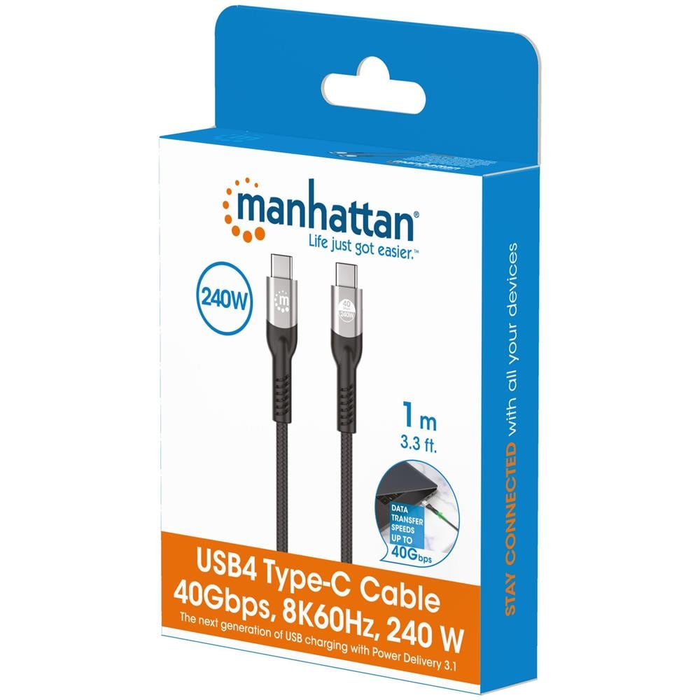 Manhattan 356374 Cavo Usb 1 M Usb4 Gen 3x2 Usb C Nero (usb-c To Usb-c Cable [240w], 1m, Male To Male, Black, Thunderbolt - Foto 2