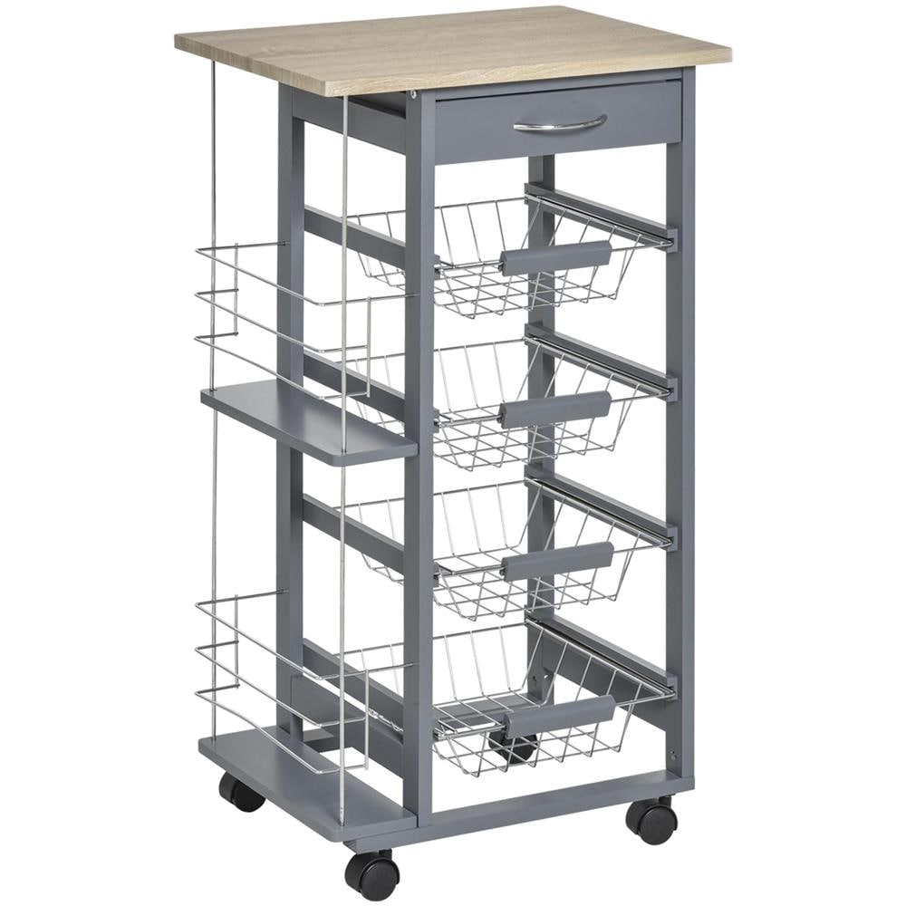 Carrello da Cucina in Grigio Scuro con 1 Cassetto e 4 Cestelli Metallici - Foto 1