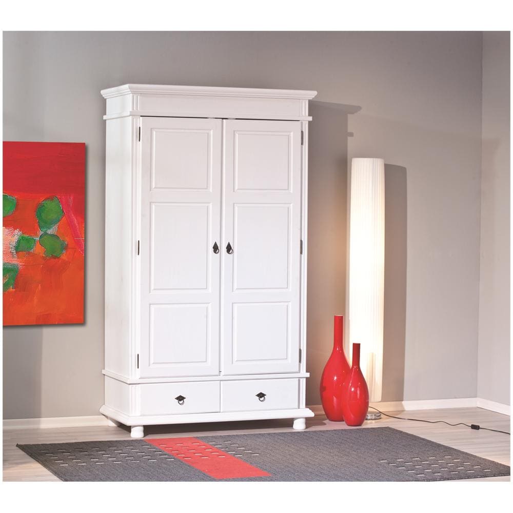 Armadio Due Ante +due Cassetti / Pino Massello Verniciato Ad Acqua Bianco - Foto 2