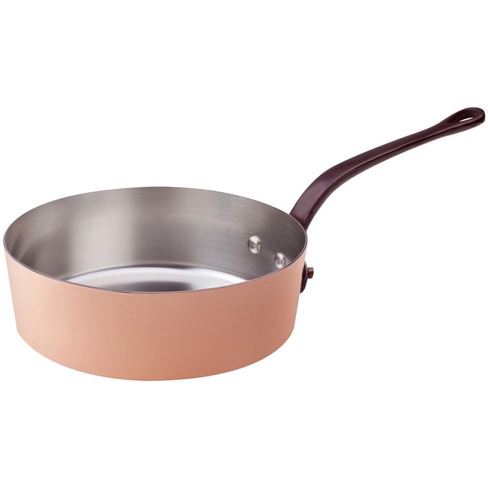 Casseruola Bassa Rame Liscio Stagnato A Mano Con Manico In Ghisa - Diametro Cm 24 - Altezza Cm 8-capacità Lt 3,5 - Foto 1