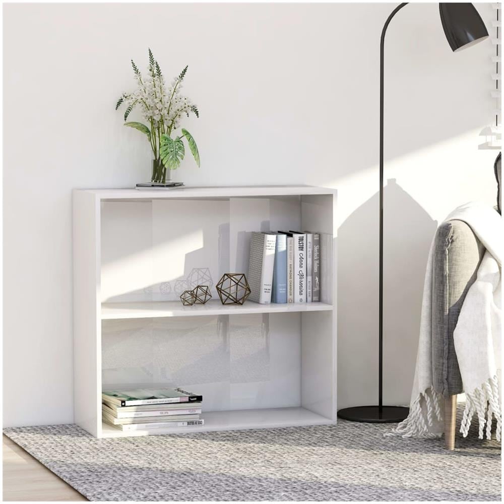 Libreria A 2 Ripiani Bianco Lucido 80x30x76,5 Cm In Truciolato - Foto 1