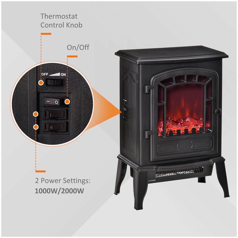 Camino Elettrico Con Effetto Fiamma, Temperatura Regolabile Copertura 20-25mq - Nero - Foto 2