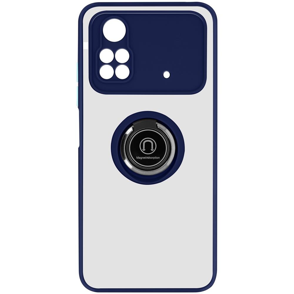 Cover Xiaomi Poco M4 Pro 4g Bimateria Anello Metallico Supporto Blu - Foto 1