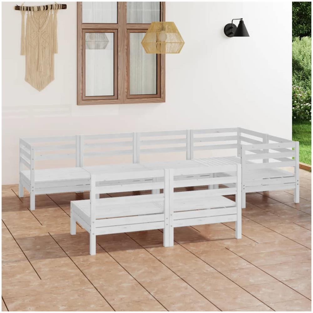 Set Divani Da Giardino 7 Pz In Legno Massello Di Pino Bianco - Foto 1