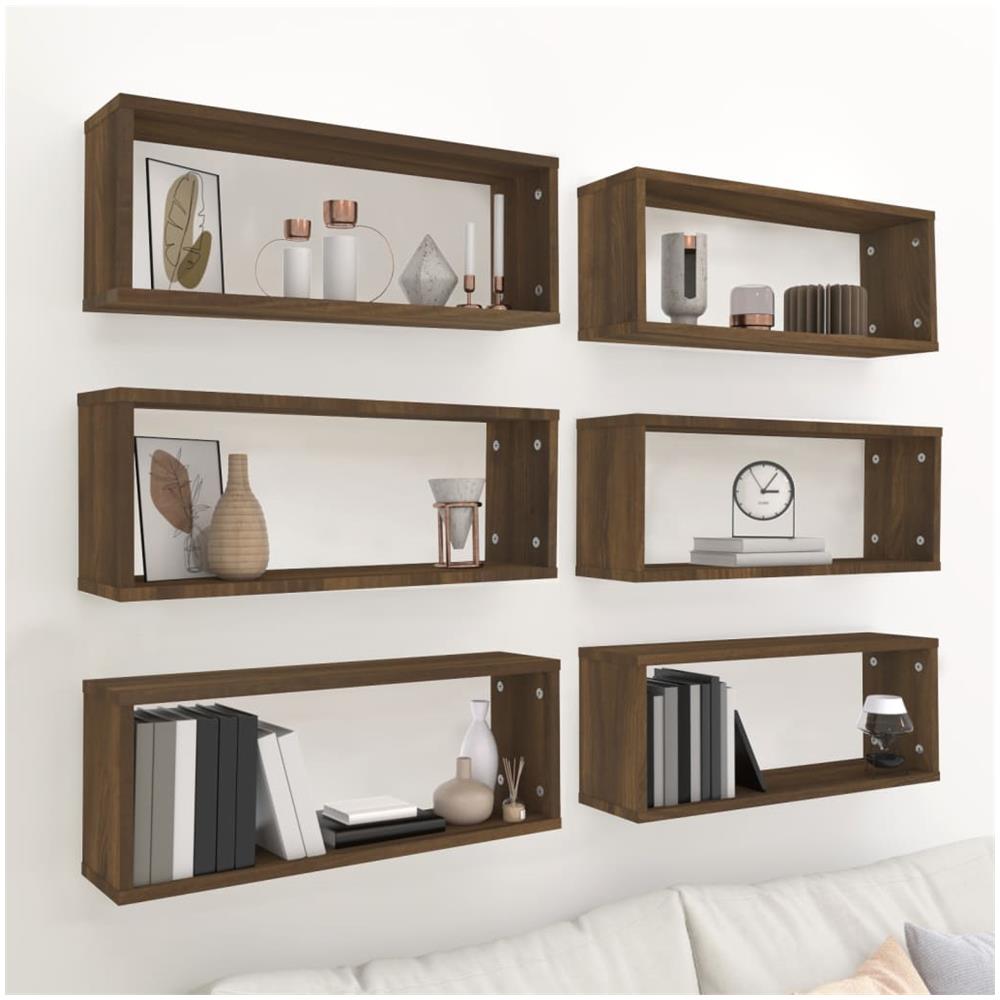 Mensole Cubo Muro 6pz Rovere Marrone 60x15x23 Legno Multistrato - Foto 1