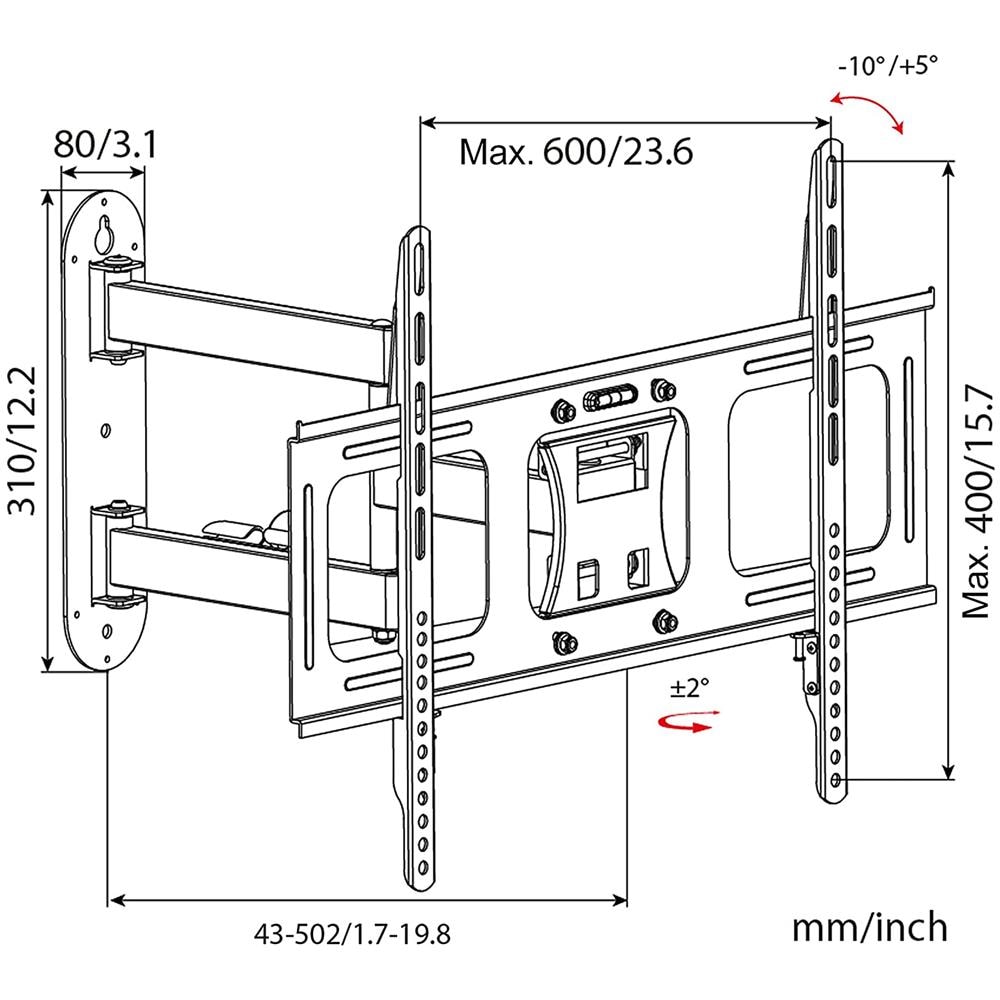 Tvb109m Supporto Tv Da Parete Regolabile E Articolato Per Schermi Led Lcd Curvi Monitor 32” - 60” Portata 35kg - Ultra Sottile Compatibile Con Vesa 600 X 400 Mm - Foto 6