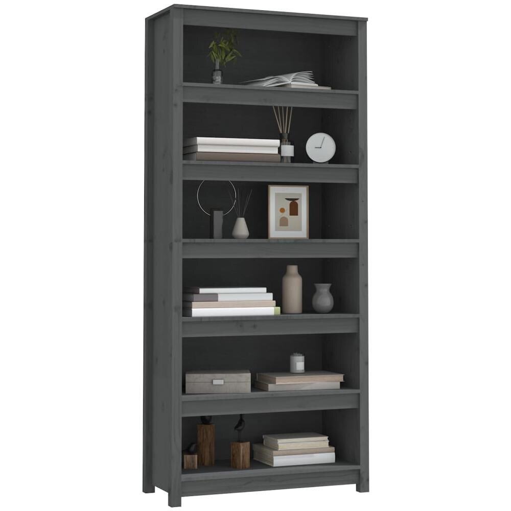 Libreria Grigia 80x35x183 Cm In Legno Massello Di Pino - Foto 2