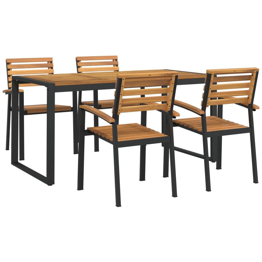 Set Pranzo Da Giardino 5 Pz Legno Massello Di Acacia E Metallo - Foto 2
