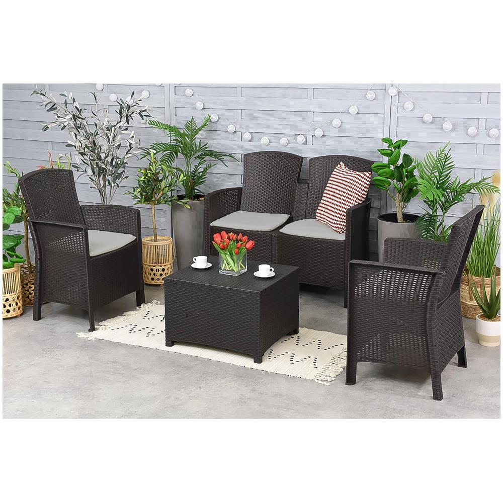 Set Salotto Da Esterno Urano, Set Da Giardino Con Cuscini, Salottino Indoor E Outdoor Effetto Rattan, 100% Made In Italy, Antracite - Foto 1