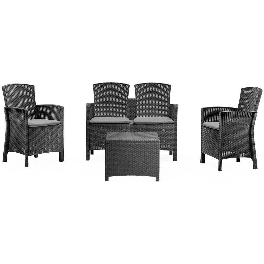 Set Salotto Da Esterno Urano, Set Da Giardino Con Cuscini, Salottino Indoor E Outdoor Effetto Rattan, 100% Made In Italy, Antracite - Foto 2