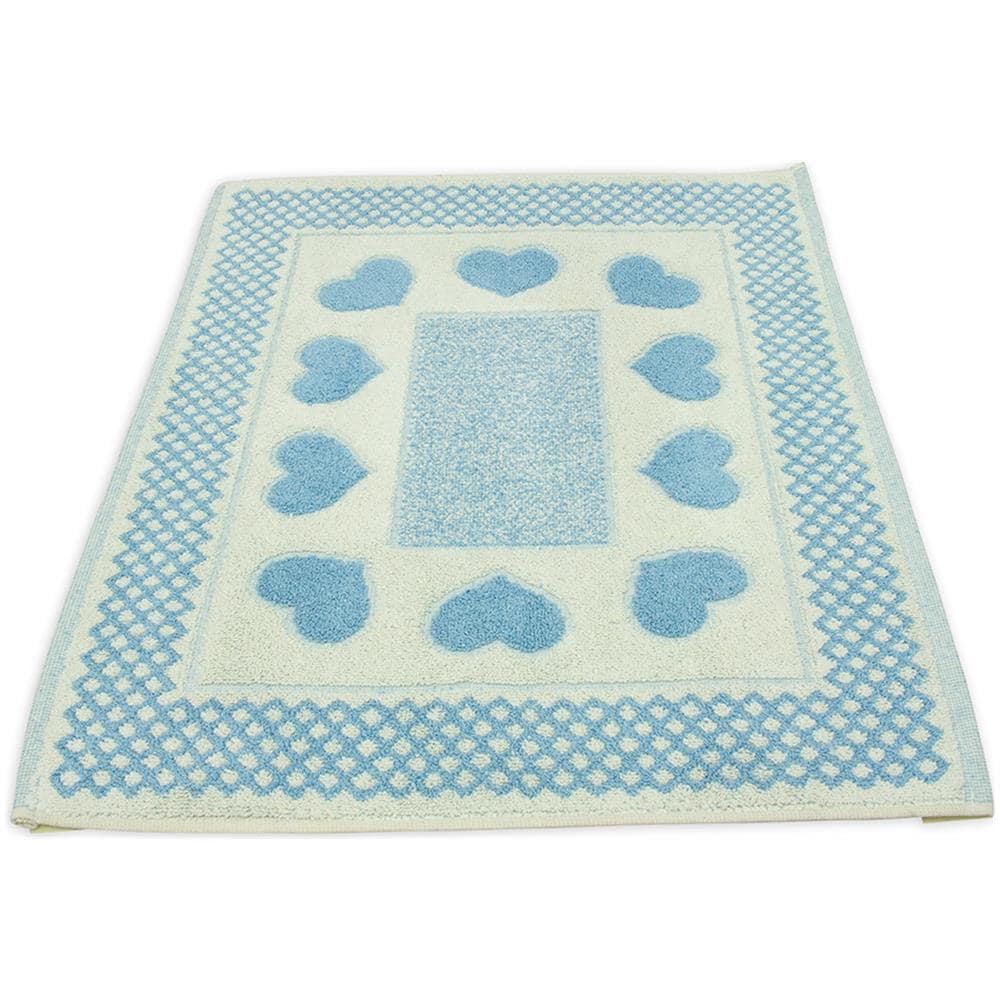 Tappeto Bagno Doccia Spugna Tappetino Assorbente Cotone Pelo Corto Mod. Love O.b 45x60 Azzurro - Foto 1
