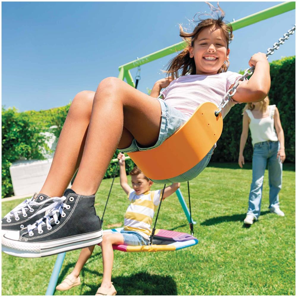 44125 Altalena da Giardino per Bambini con Seggiolino e Dondolo Nido, Acciaio, Verde e Azzurro, 254x235x200 cm - Foto 9