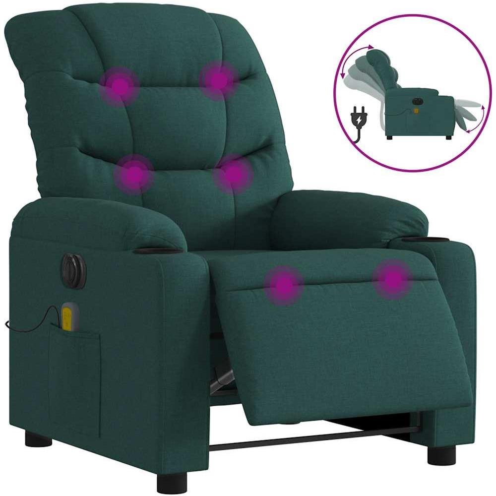 Poltrona Massaggiante Reclinabile Elettrica Verde Scuro Tessuto - Foto 1