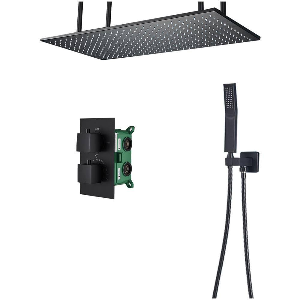 Set miscelatore doccia, Blackswan, tipo M264, modello nero opaco, 2 vie, illuminazione LED, termostato e montaggio a soffitto, misura 80 cm - Foto 1
