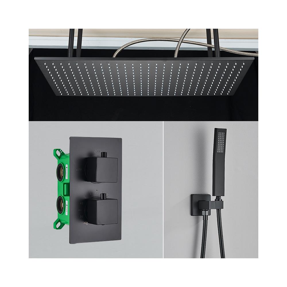 Set miscelatore doccia, Blackswan, tipo M264, modello nero opaco, 2 vie, illuminazione LED, termostato e montaggio a soffitto, misura 80 cm - Foto 4