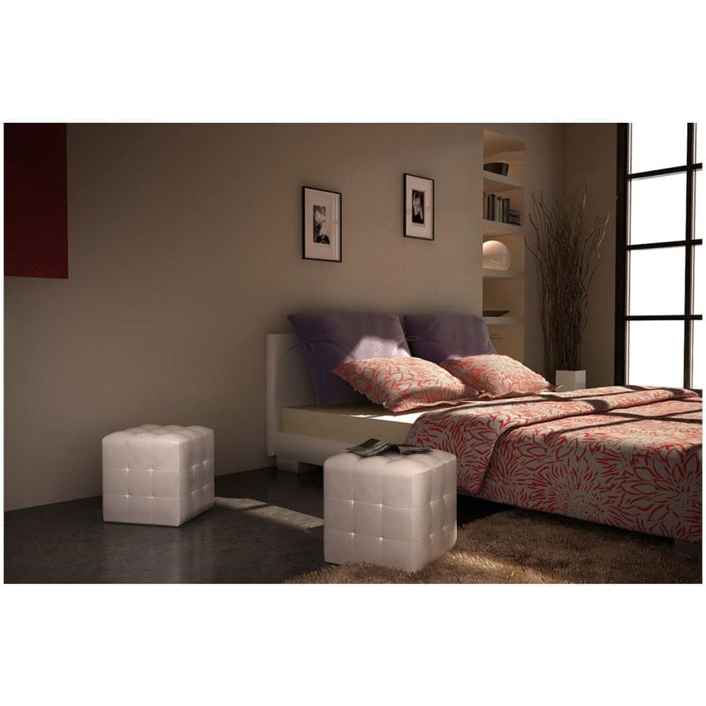 2 Cubi Pouf Imbottiti, Cubo Sgabello, Bianco - Foto 2