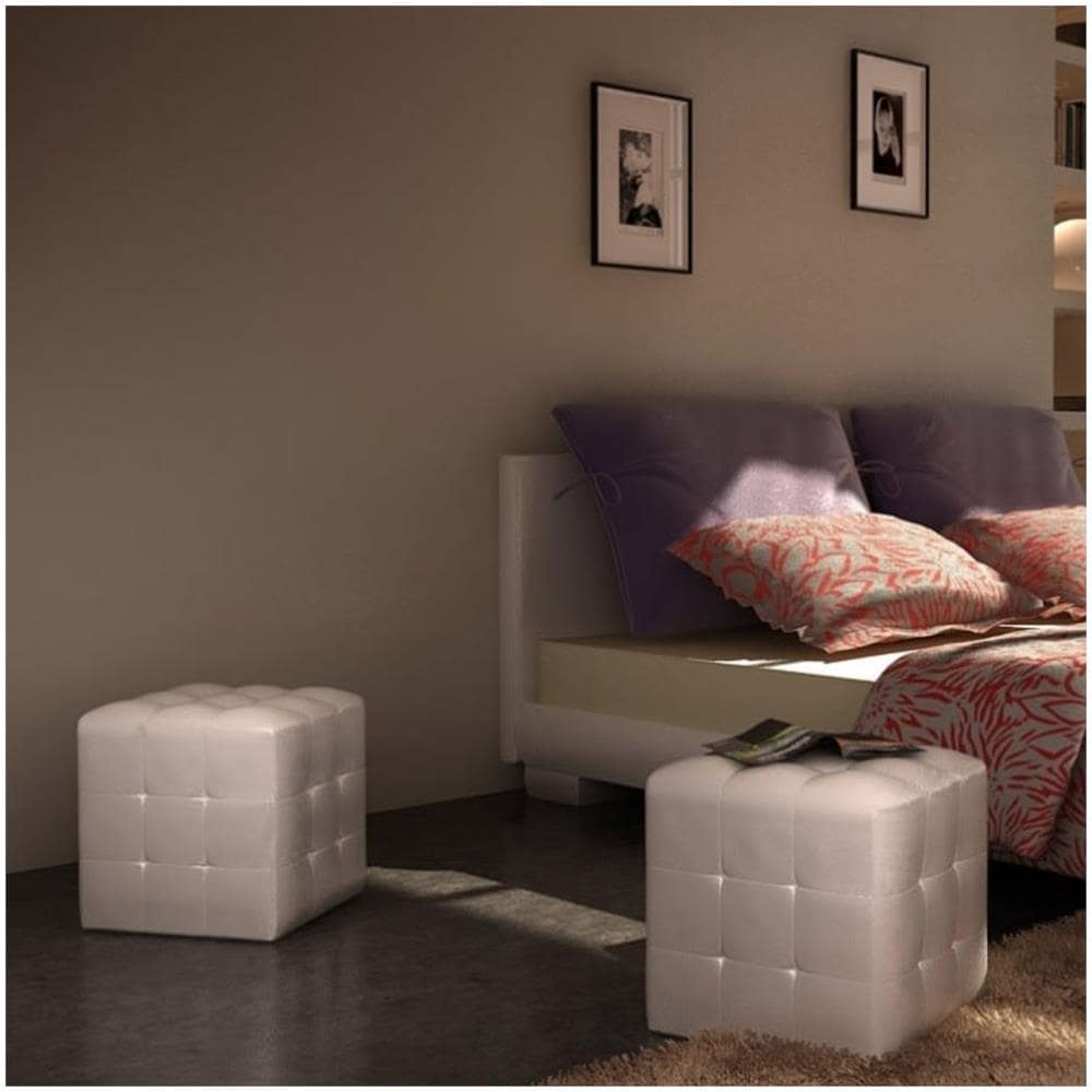 2 Cubi Pouf Imbottiti, Cubo Sgabello, Bianco - Foto 11