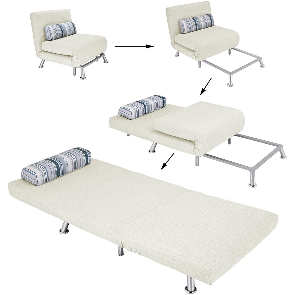 Poltrona Divano Letto 1 Posto Singolo In Ferro E Cotone Reclinabile 75x70 Crema - Foto 2