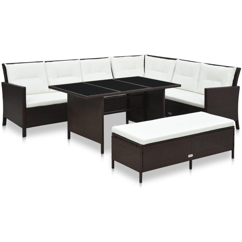 Set Divani Da Giardino 3 Pz Con Cuscini In Polyrattan Marrone - Foto 1