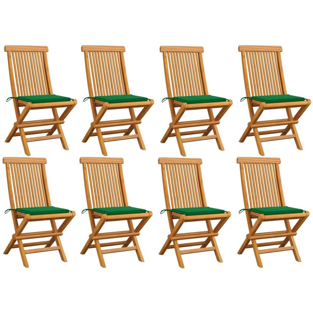 Sedie Da Giardino Con Cuscini Verdi 8 Pz In Massello Di Teak - Foto 1