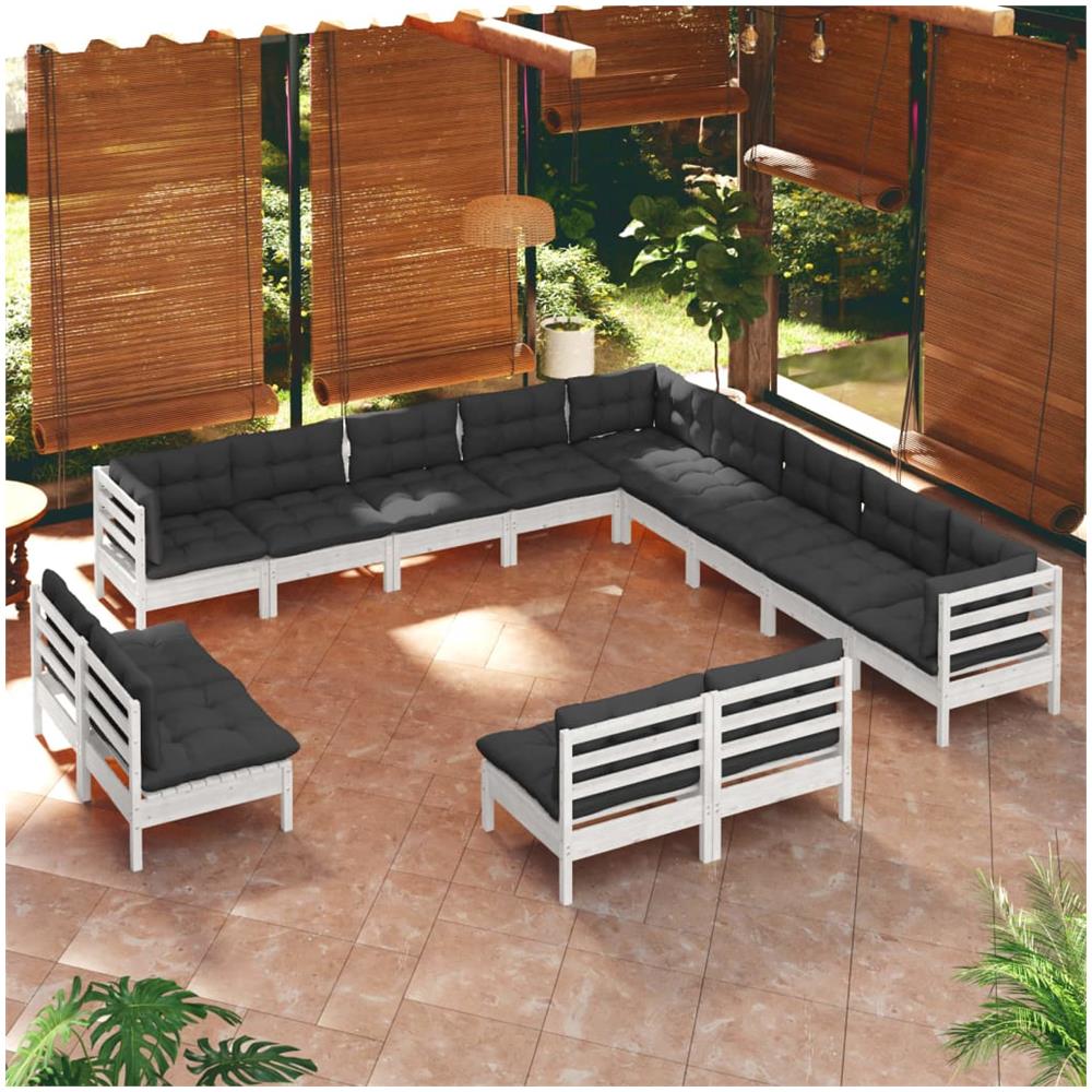 Set Divani Da Giardino 13 Pz Con Cuscini Bianchi Legno Di Pino - Foto 1