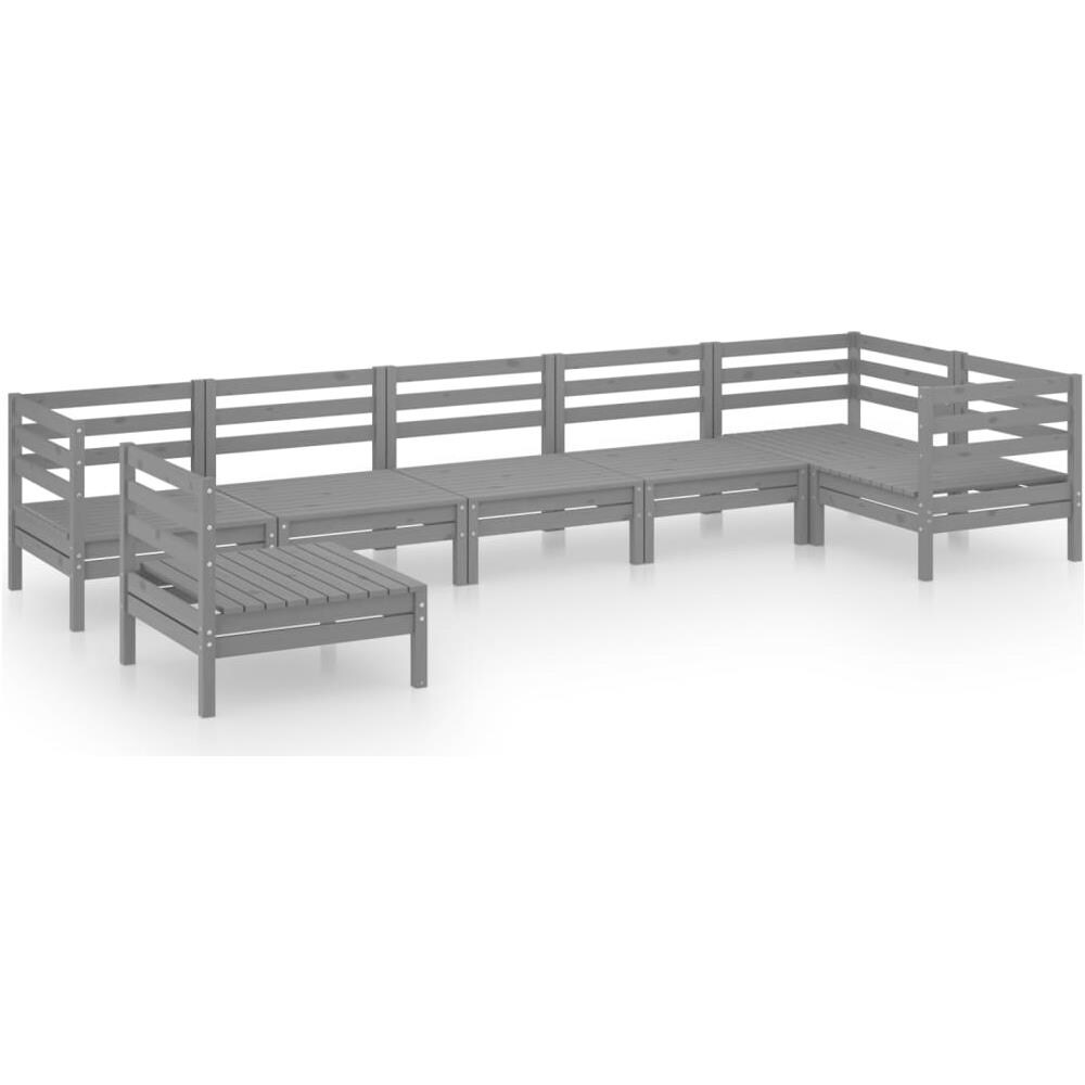 Set Divani Da Giardino 7 Pz In Legno Massello Di Pino Grigio - Foto 2
