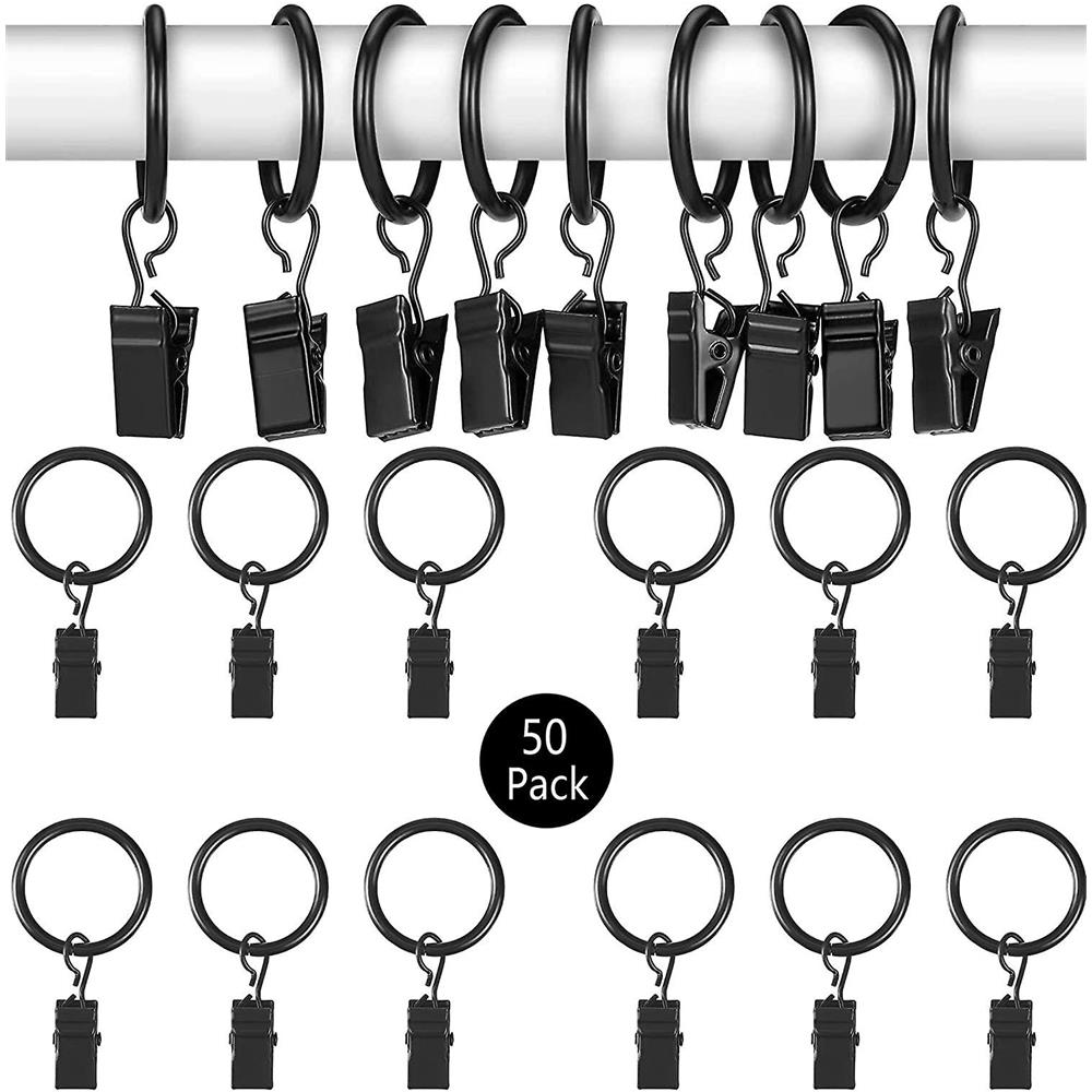 40 Anelli Per Tende Con Clip - Nero, Diametro 50 Mm, In Metallo, Per Tende Fai Da Te - Foto 4