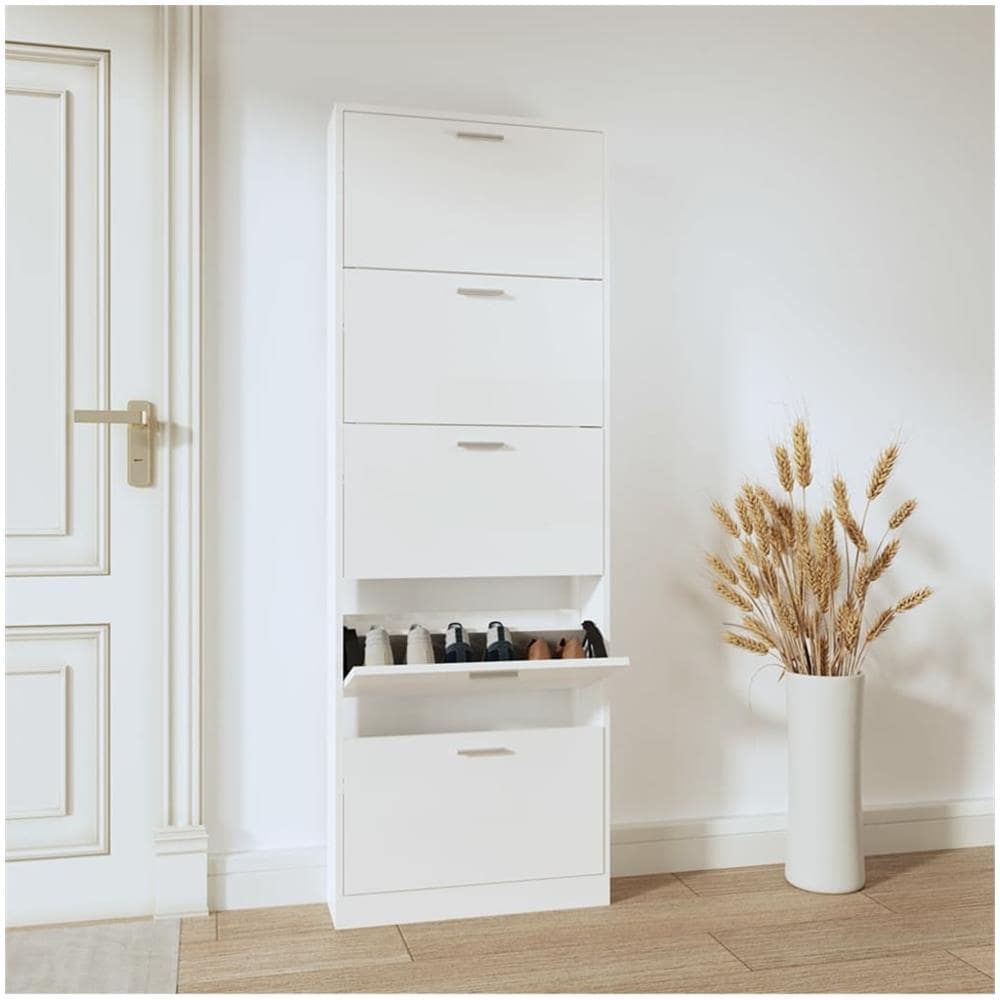 Scarpiera Bianco Lucido 59x17x169 Cm In Legno Multistrato - Foto 1