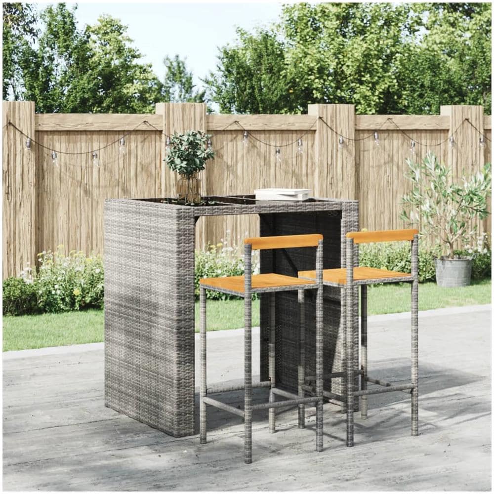 Sgabelli Da Bar 2pz Grigi Polyrattan E Legno Massello Di Acacia - Foto 1