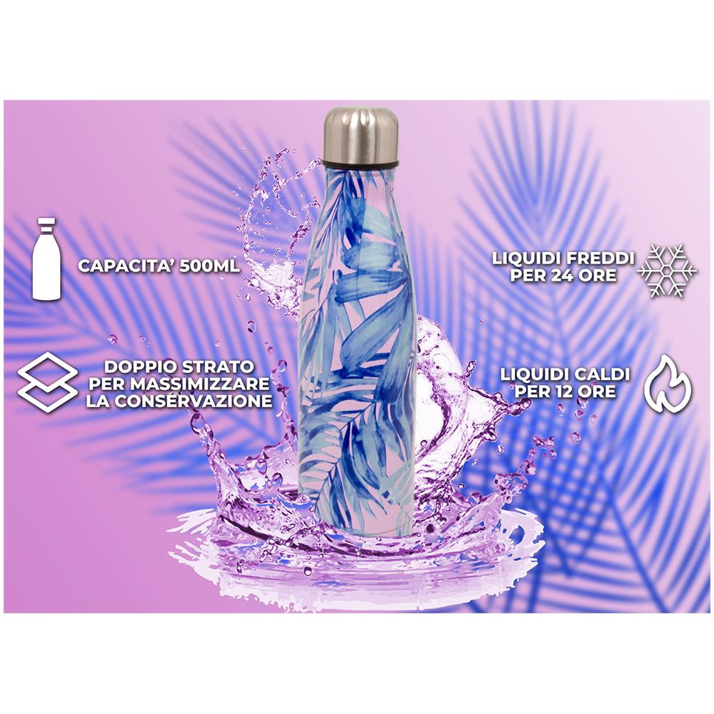 Borraccia Termica 500ml Bottiglia Acqua Thermos Caff&egrave; E Bevande Calde In Acciaio In Fantasia Doppio Strato Borraccia Felce Rosa - Foto 2