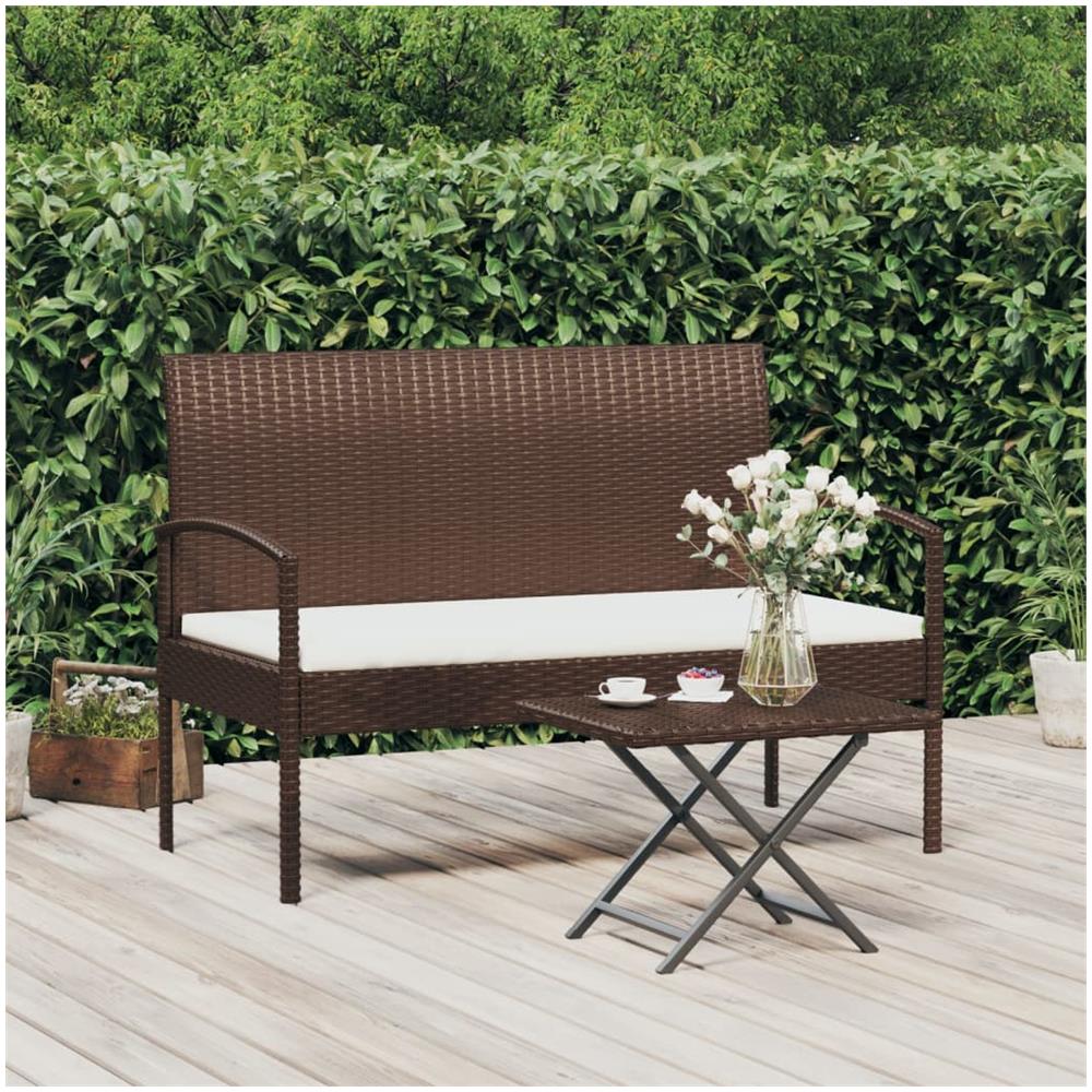 Panca Da Giardino Con Cuscino Marrone 105 Cm In Polyrattan - Foto 1