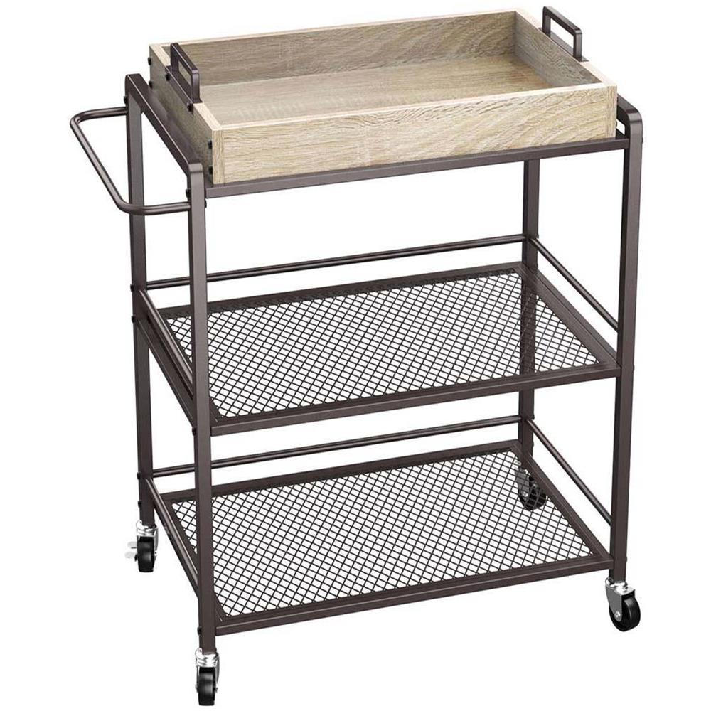 Carrello da Cucina con Ruote Carrellino Portaoggetti 3 Ripiani 65x33x91cm Bronzo - Foto 1