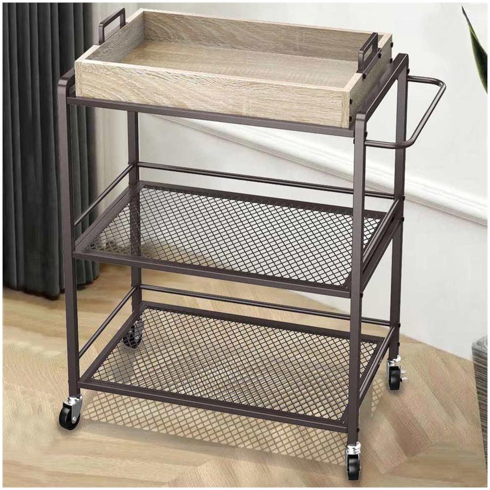 Carrello da Cucina con Ruote Carrellino Portaoggetti 3 Ripiani 65x33x91cm Bronzo - Foto 4