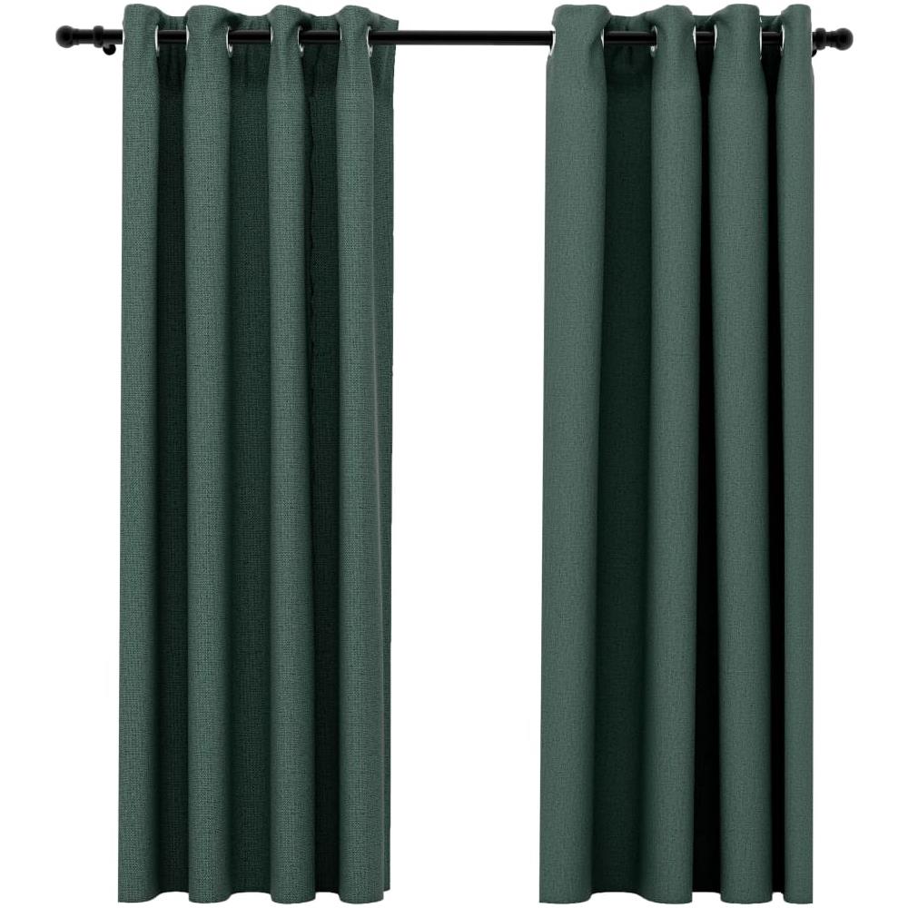 Tende Oscuranti Effetto Lino con Occhielli 2 pz Verdi 140x175cm - Foto 1