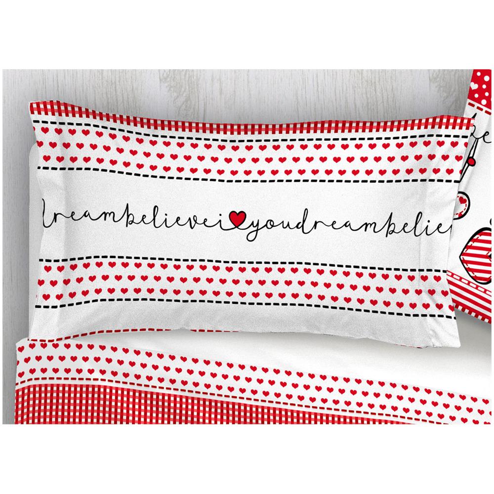Completo Lenzuola In Cotone Flanella Disegni Natalizi Invernali Renne Cuori Ob Matrimoniale Dream Rosso - Foto 2