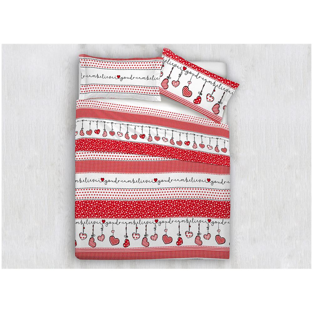 Completo Lenzuola In Cotone Flanella Disegni Natalizi Invernali Renne Cuori Ob Matrimoniale Dream Rosso - Foto 1