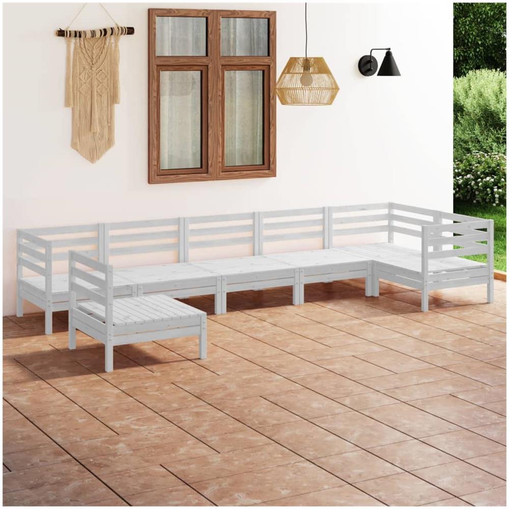 Set Divani Da Giardino 7 Pz In Legno Massello Di Pino Bianco - Foto 1