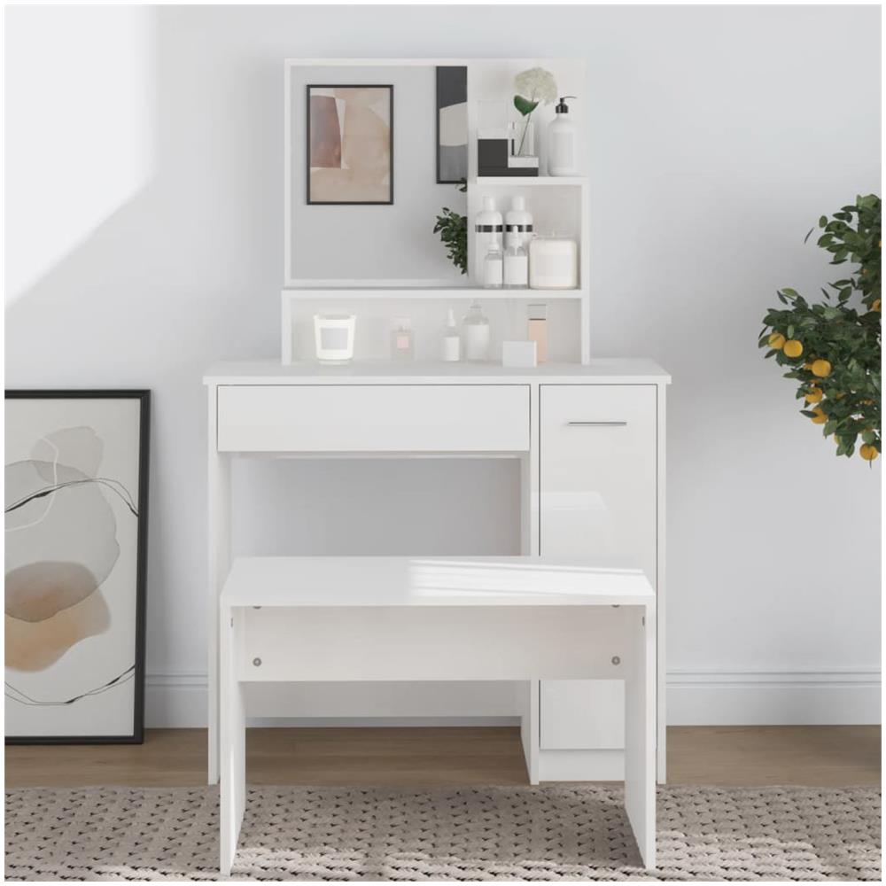 Toeletta Con Specchio Bianco Lucido 86,5x35x136 Cm - Foto 1