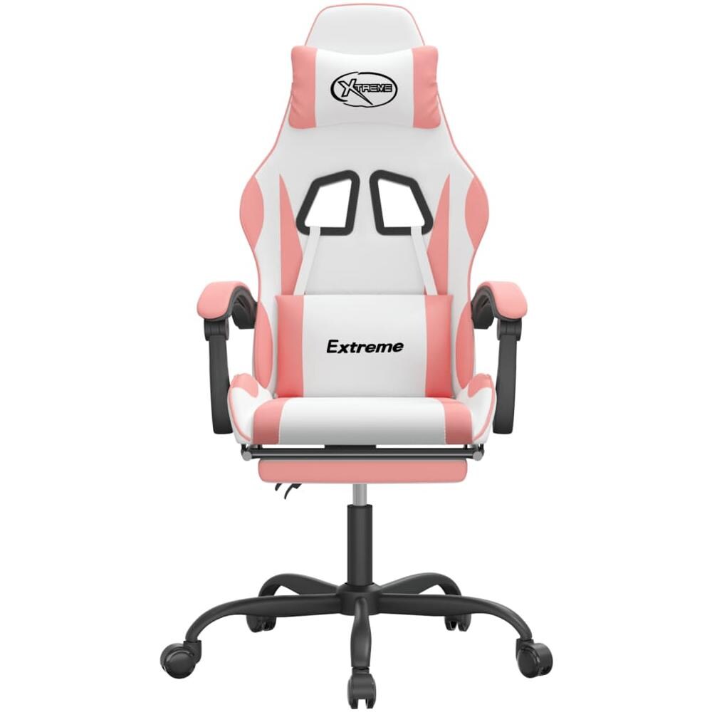 Sedia da Gaming Girevole Poggiapiedi Bianca e Rosa Similpelle - Foto 3