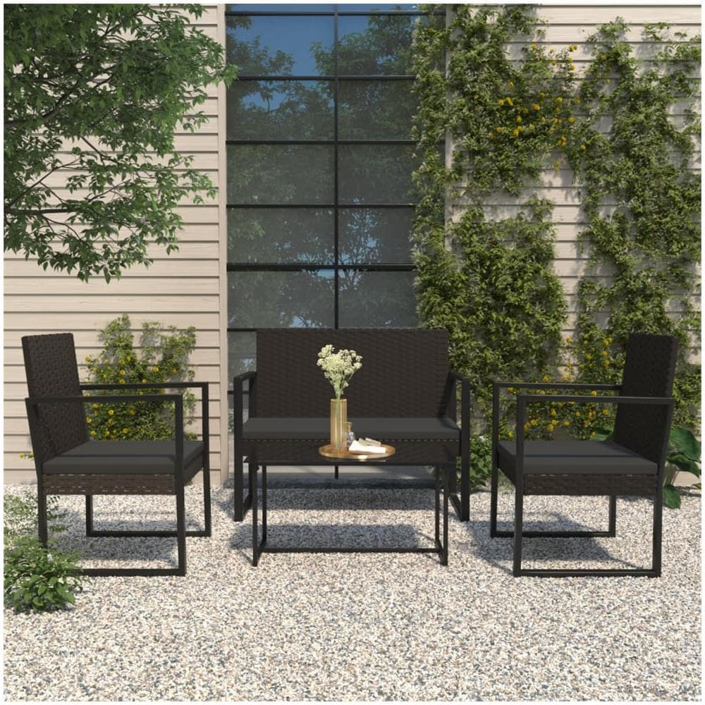 Panca da Giardino con Cuscini Nera 106 cm in Polyrattan - Foto 1