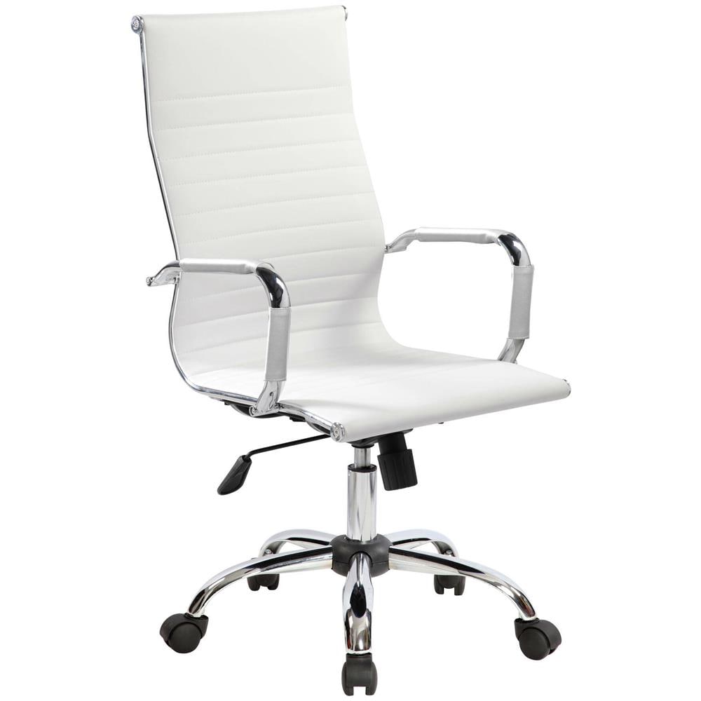Sedia Con Ruote Gallico, Poltrona Direzionale Con Braccioli, Sedia Ergonomica Da Ufficio, Bianco, 63x54h106/116 Cm - Foto 1