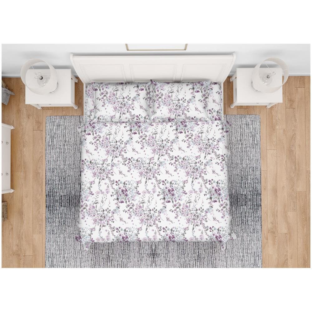 Completo Lenzuola In 100% Cotone Made Italy Disegno Floreale Acquarello Maxi Acquarello - Foto 1