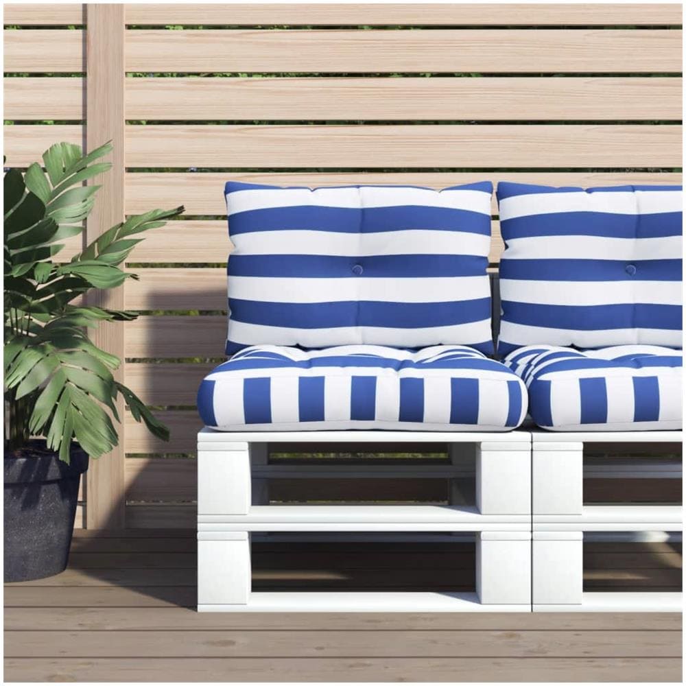 Cuscini Per Pallet 2 Pz Strisce Blu E Bianche Tessuto Oxford - Foto 1