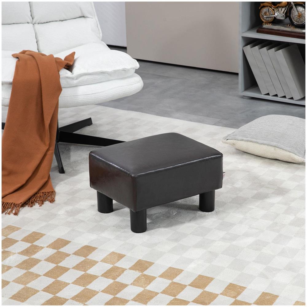 Pouf Poggiapiedi Imbottito, Rettangolare e in Finta Pelle, 40x30x24 cm, Marrone - Foto 2