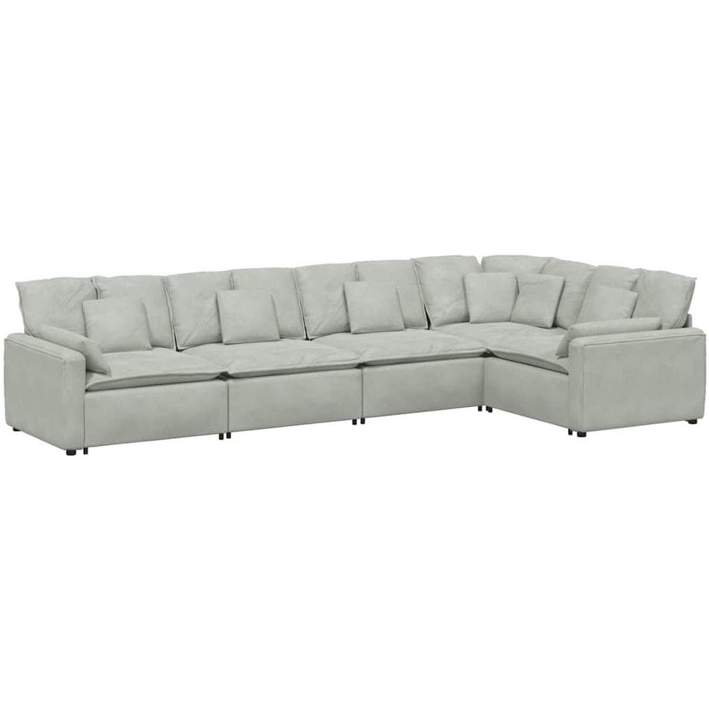 Divano Modulare con Cuscini in Velluto Grigio Chiaro - Foto 1