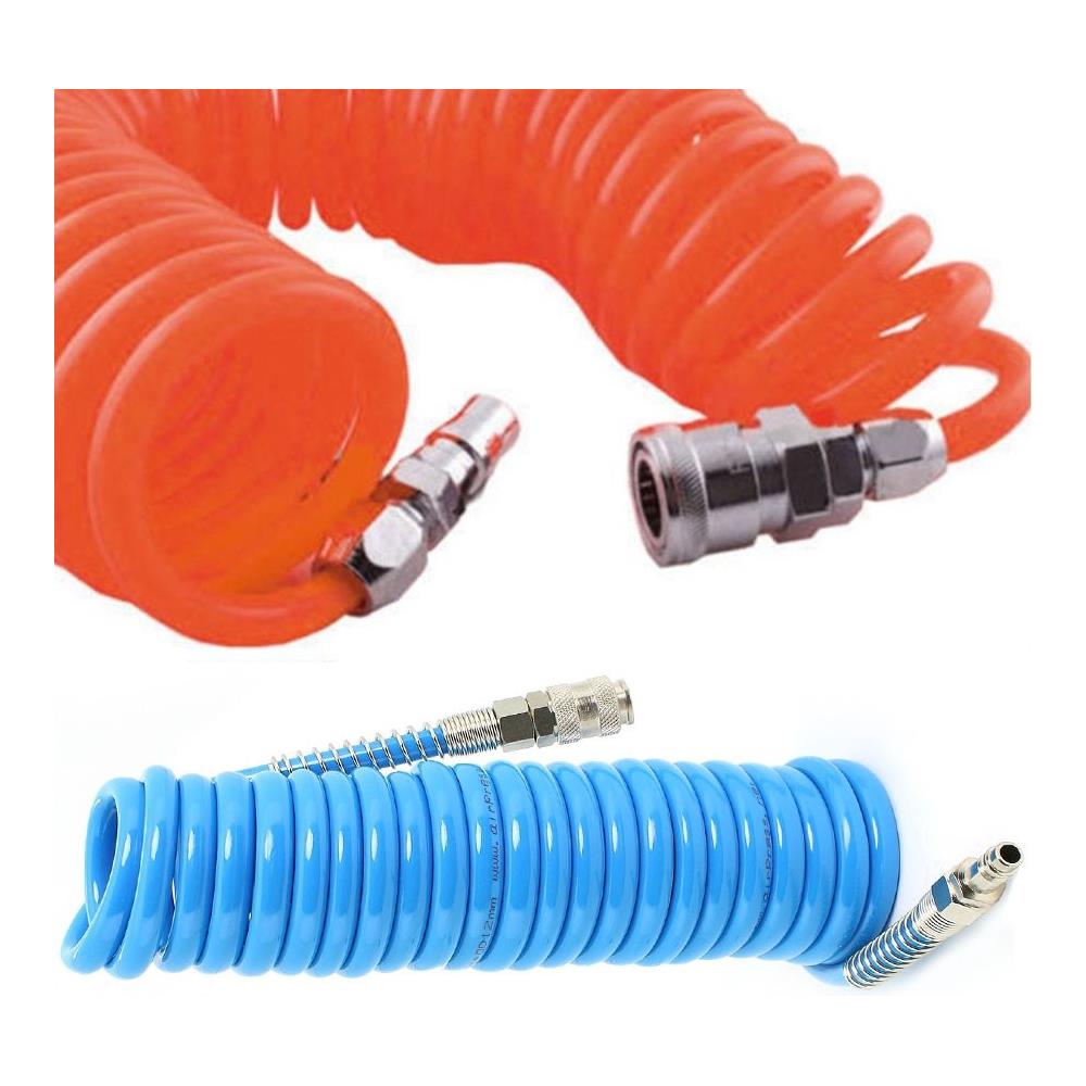 takestop/® SET PISTOLA ARIA COMPRESSA CON 5 METRI TUBO A SPIRALE FLESSIBILE PER COMPRESSORE RACCORDO PNEUMATICO colore casuale