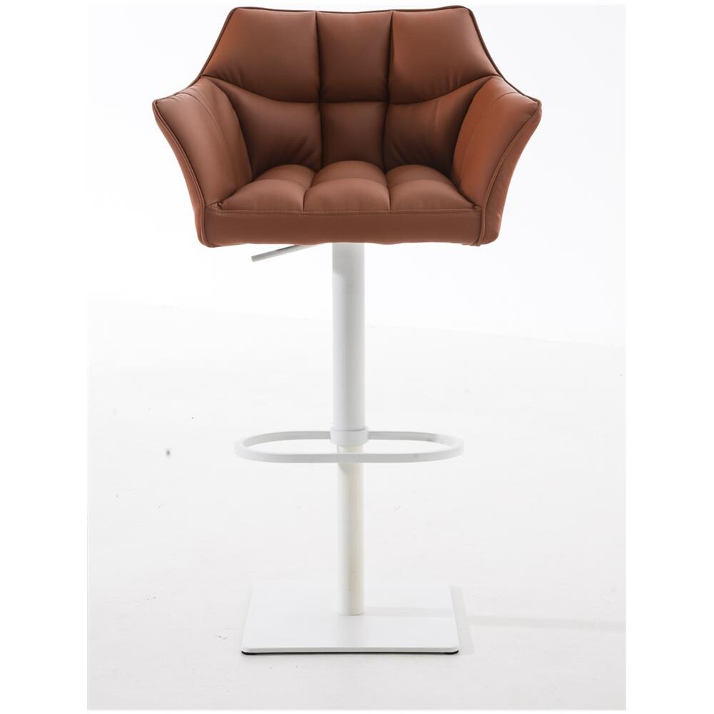 Sgabello Alto Regolabile Damaso in Similpelle I Sgabello Bancone con Braccioli E Schienale Imbottiti E Poggiapiedi, H 58-83 CM Marrone Chiaro Bianco - Foto 2